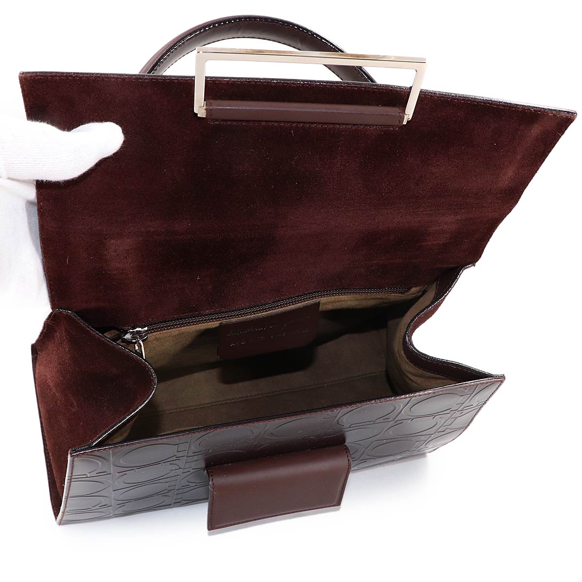 Gancini Hand Bag Leather Brown AX-21 0855 Purse