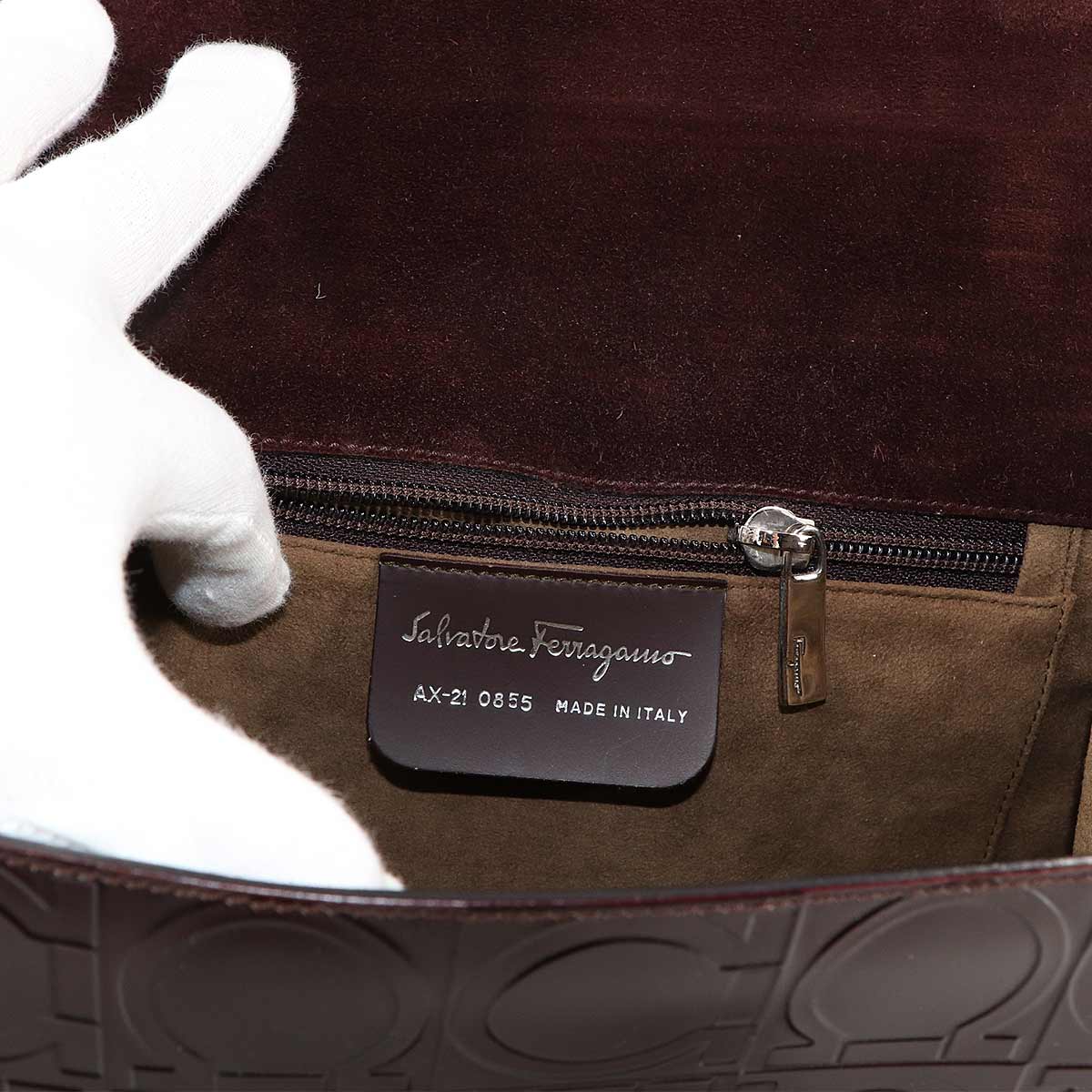 Gancini Hand Bag Leather Brown AX-21 0855 Purse