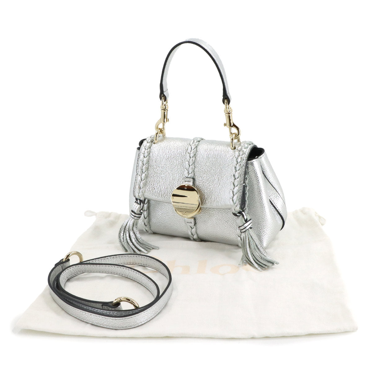 Penelope Mini 2way Hand Shoulder Bag Leather Silver CHC23AS575