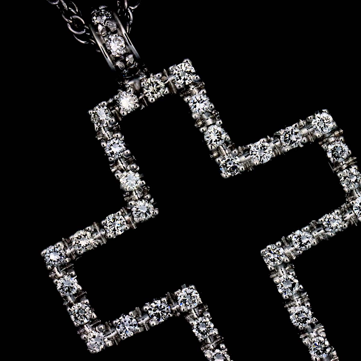Diamond Cross Necklace 18K White Gold 750