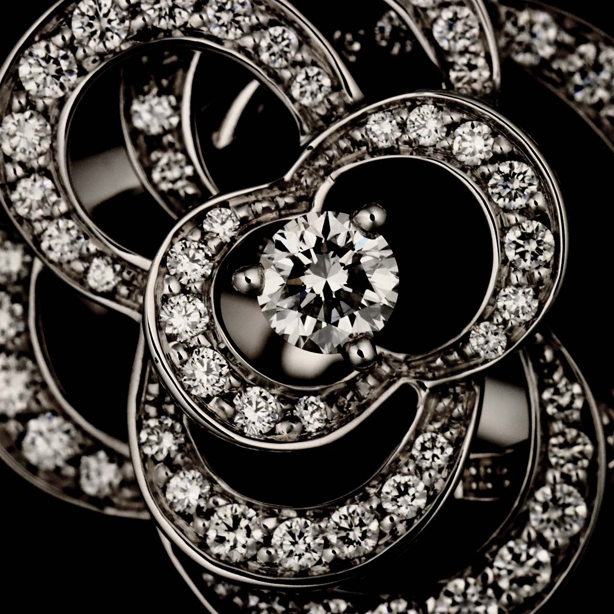 Camellia Diamond Ring 18K White Gold 750 size57 7.75-8(US)