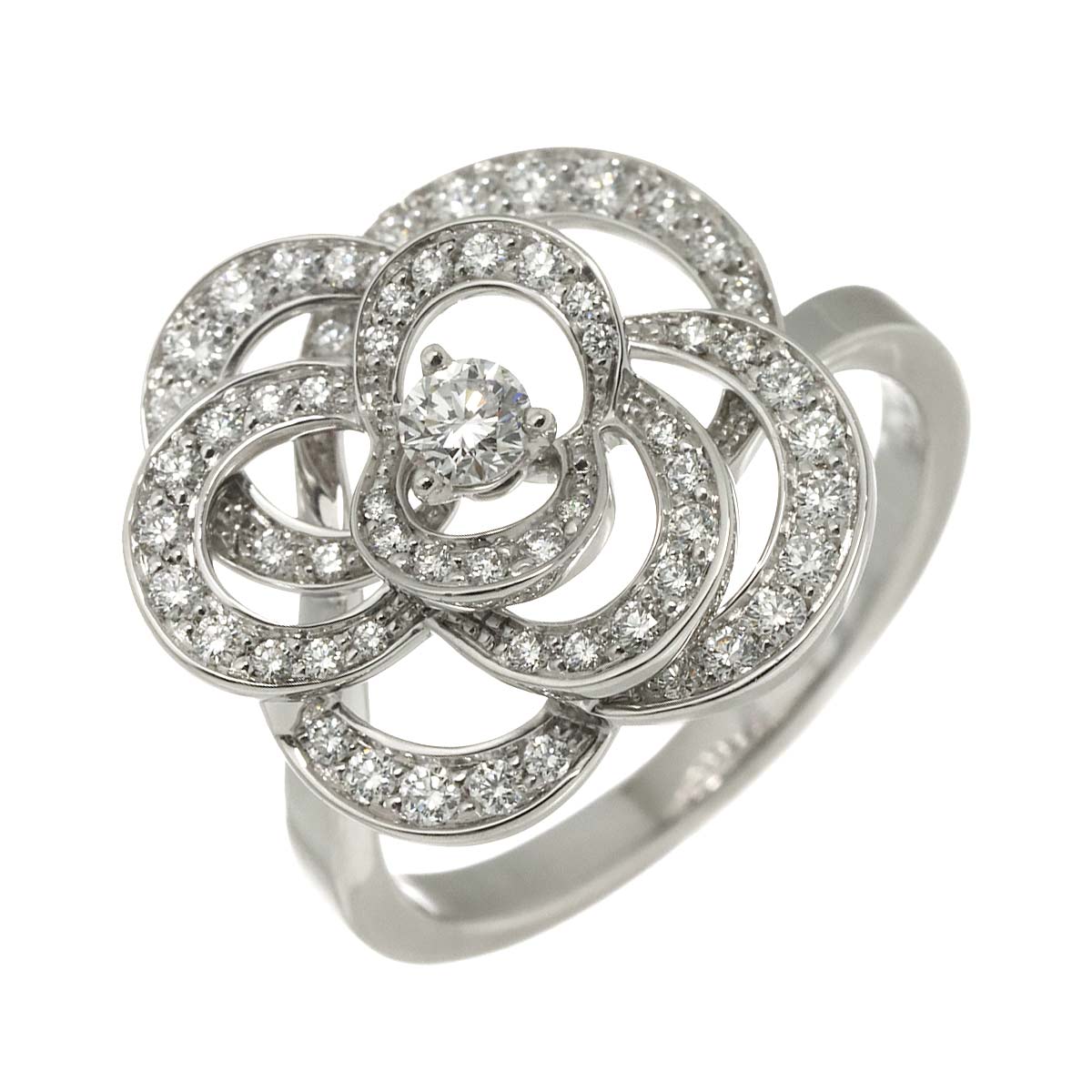 Camellia Diamond Ring 18K White Gold 750 size57 7.75-8(US)