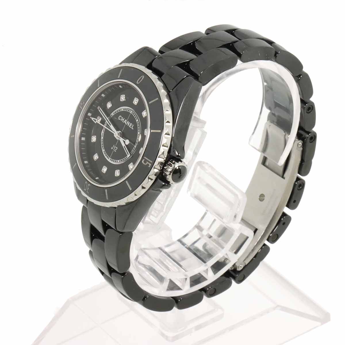 J12 33mm H5701 12P Diamond Quartz Black Dial Ladies Watch