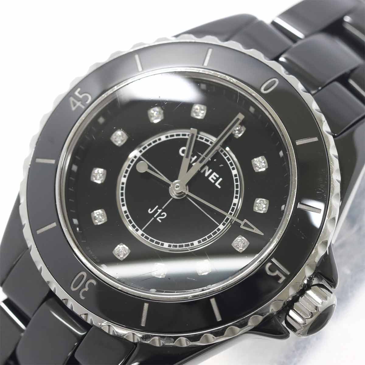 J12 33mm H5701 12P Diamond Quartz Black Dial Ladies Watch