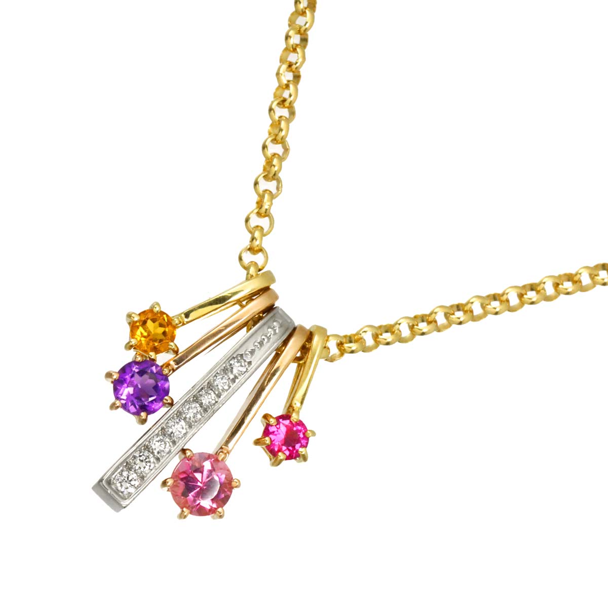 Multi Stone Diamond 0.08ct Necklace 18K YG PG Pt750