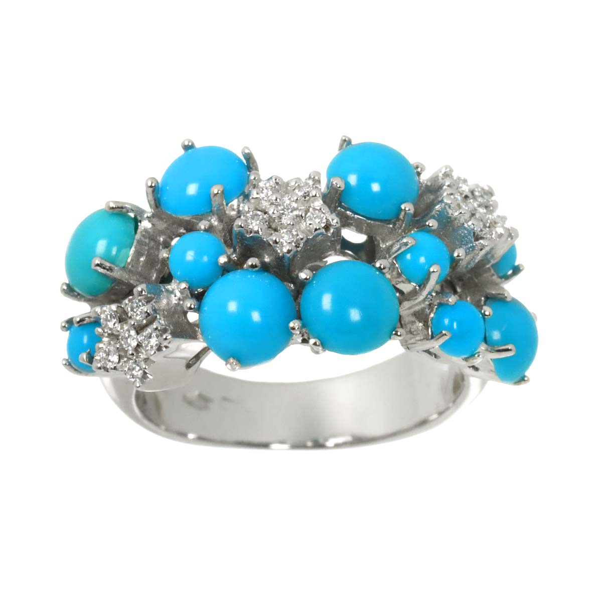 Turquoise Diamond Ring 18K K18 WG 750 size6-6.25(US)