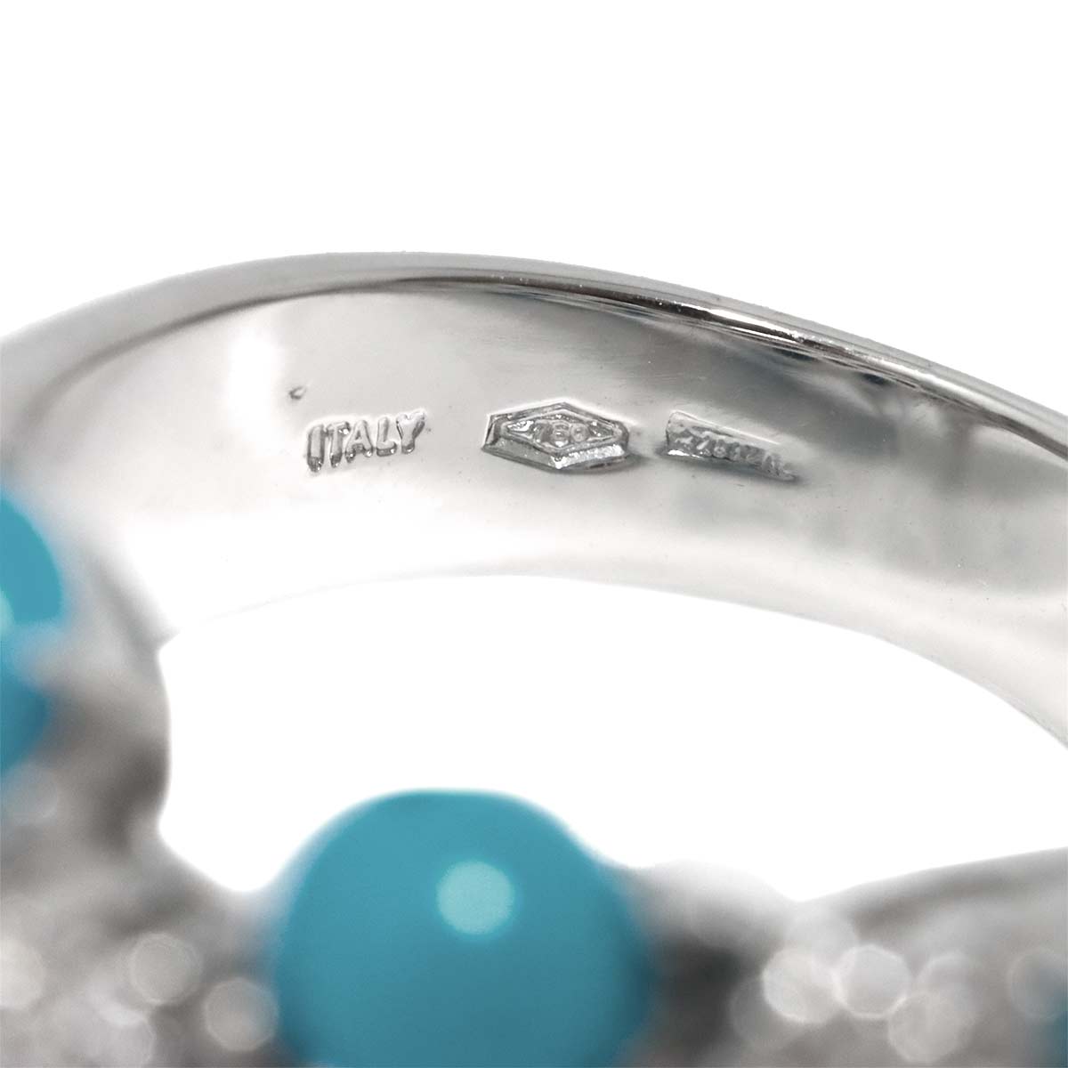Turquoise Diamond Ring 18K K18 WG 750 size6-6.25(US)