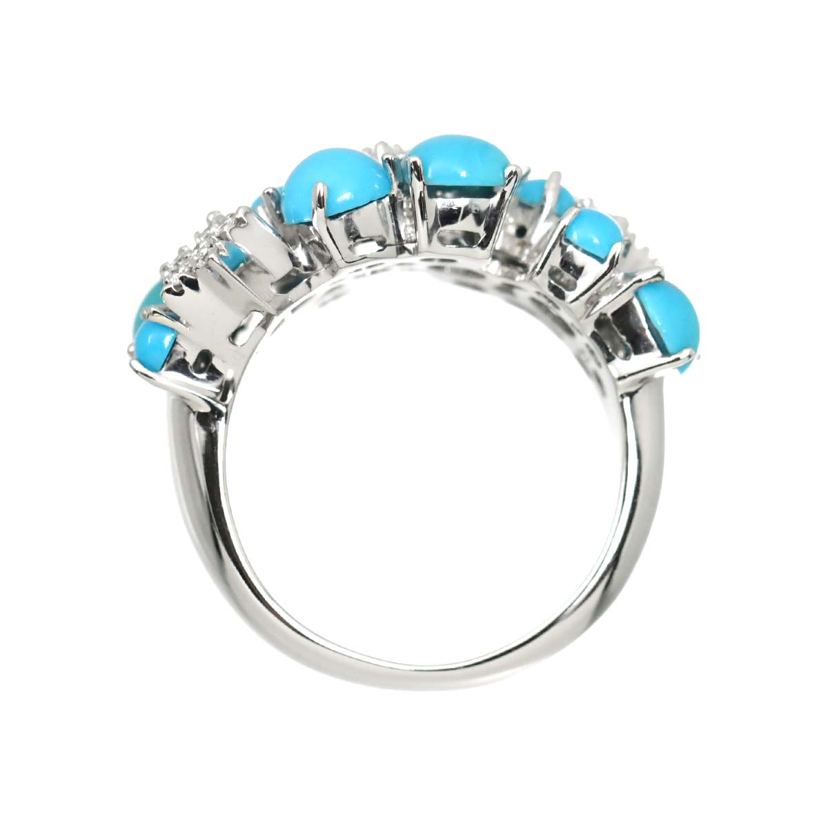 Turquoise Diamond Ring 18K K18 WG 750 size6-6.25(US)