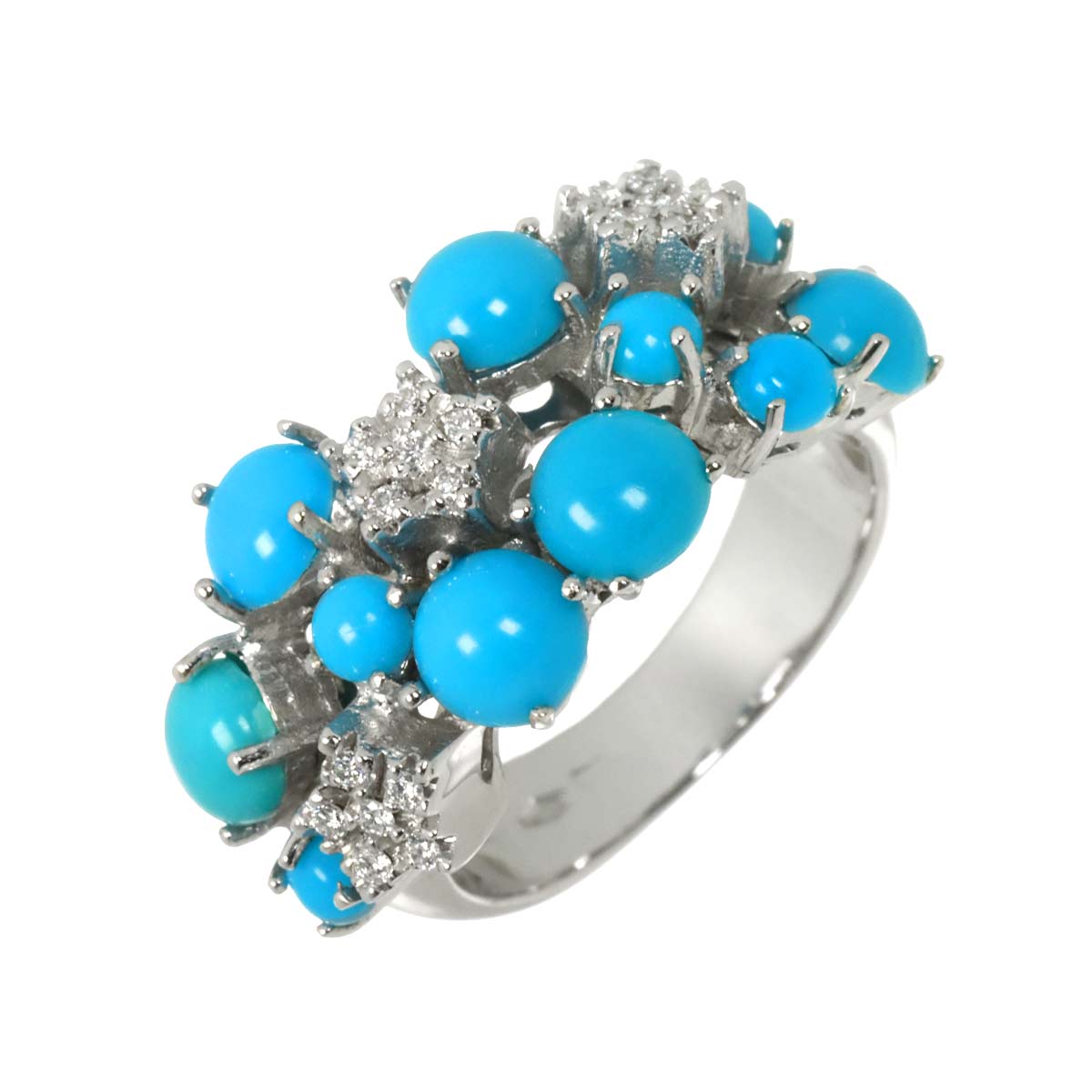 Turquoise Diamond Ring 18K K18 WG 750 size6-6.25(US)