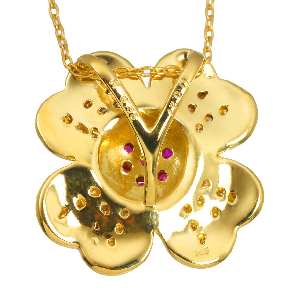 Ruby 0.35ct Diamond 0.27ct Necklace 18K YG Yellow Gold 750