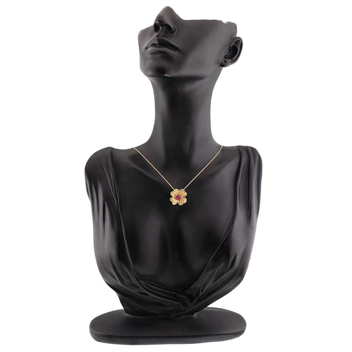 Ruby 0.35ct Diamond 0.27ct Necklace 18K YG Yellow Gold 750