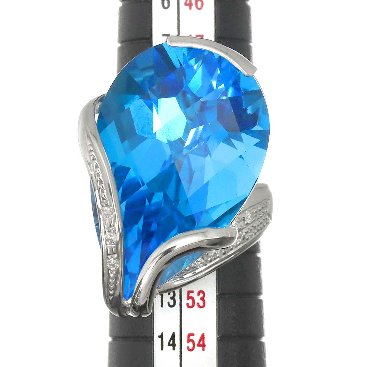 Blue Topaz 41.78ct Diamond 0.11ct Ring 18K WG 750 size5.25-5.5(US)