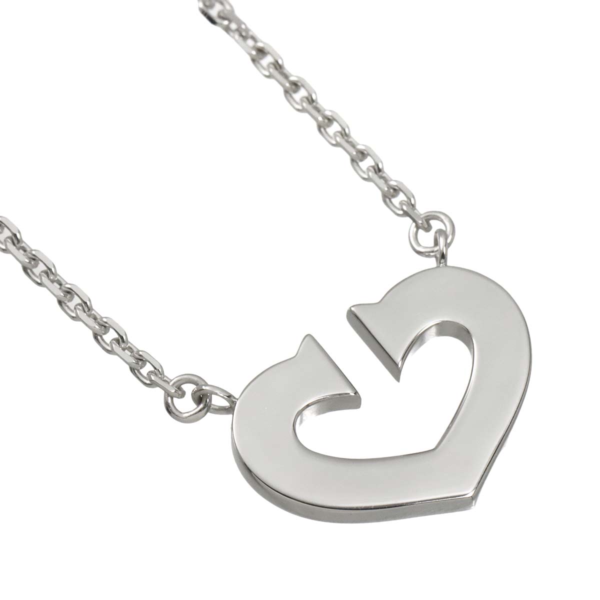 C Heart Necklace 18K White Gold 750