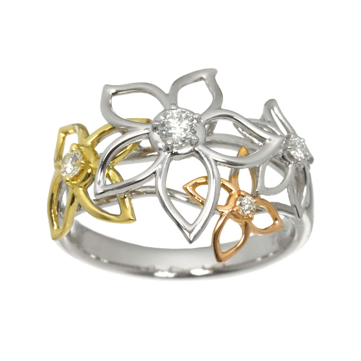 Diamond 0.16ct Flower Ring 18K WG YG PG 750 Size6.25-6.5(US)