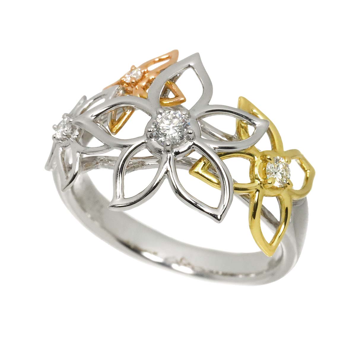 Diamond 0.16ct Flower Ring 18K WG YG PG 750 Size6.25-6.5(US)