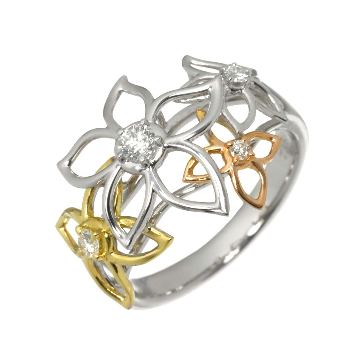 Diamond 0.16ct Flower Ring 18K WG YG PG 750 Size6.25-6.5(US)