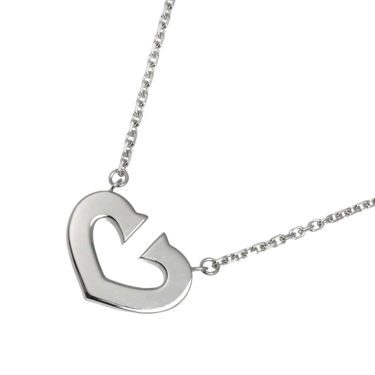 C Heart Necklace 18K White Gold 750