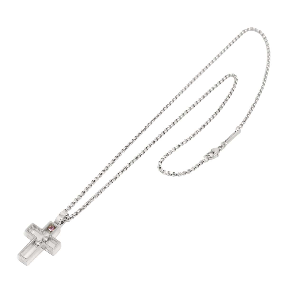Happy Diamond Sapphire Cross Necklace 18K WG PG 750