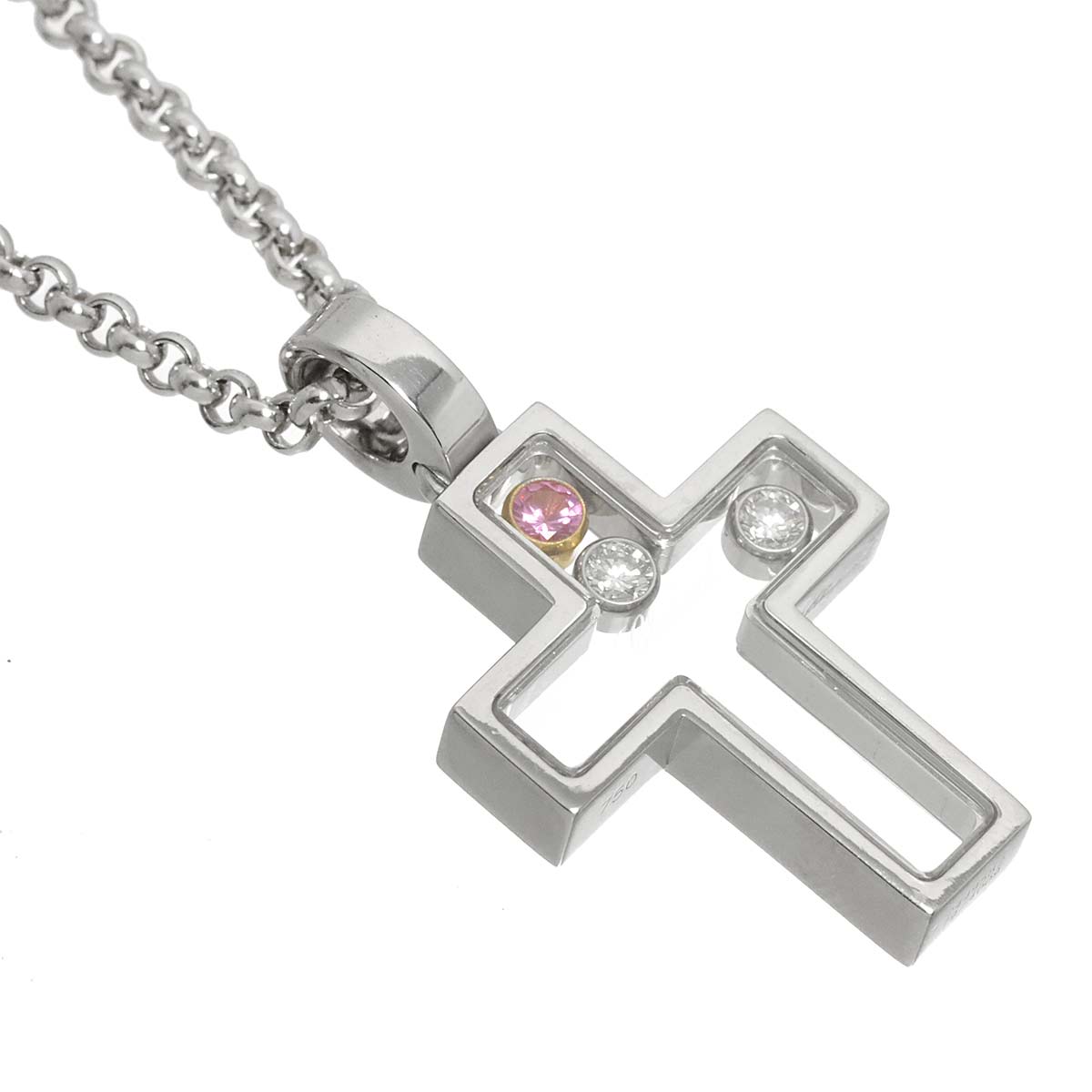 Happy Diamond Sapphire Cross Necklace 18K WG PG 750