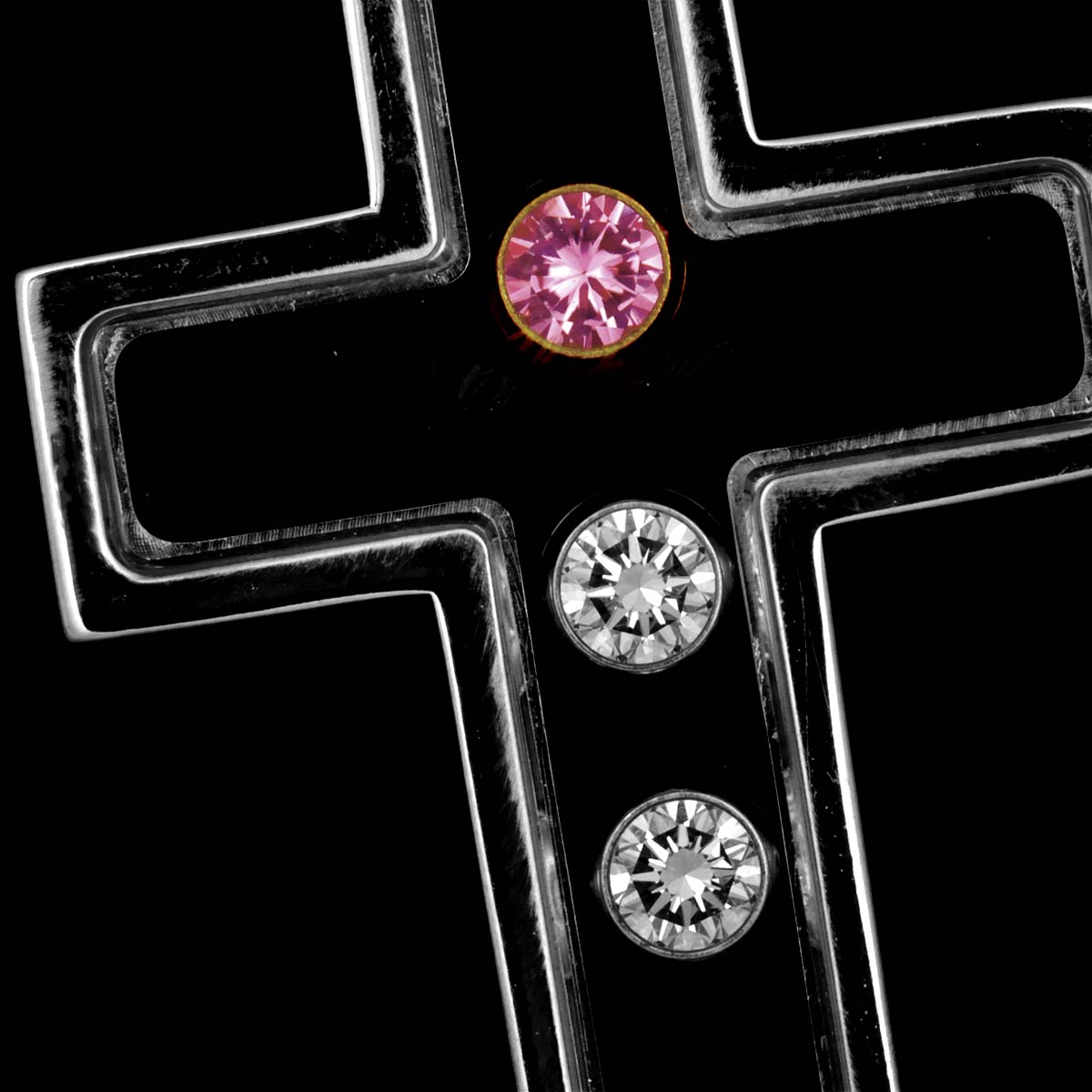 Happy Diamond Sapphire Cross Necklace 18K WG PG 750