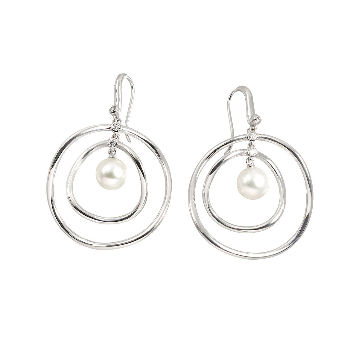 Akoya Pearl 7.7mm Diamond Earrings Pierced 18K WG 750