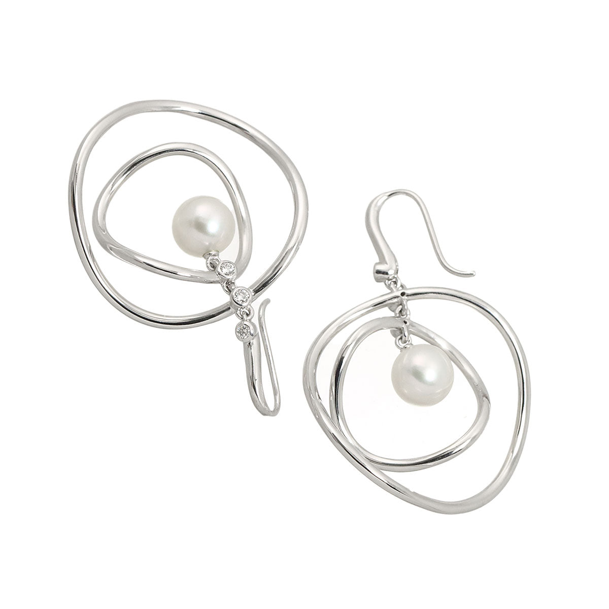 Akoya Pearl 7.7mm Diamond Earrings Pierced 18K WG 750