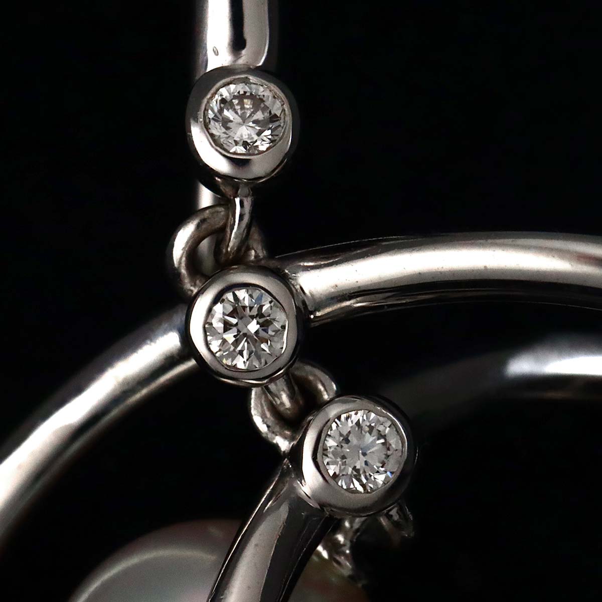 Akoya Pearl 7.7mm Diamond Earrings Pierced 18K WG 750