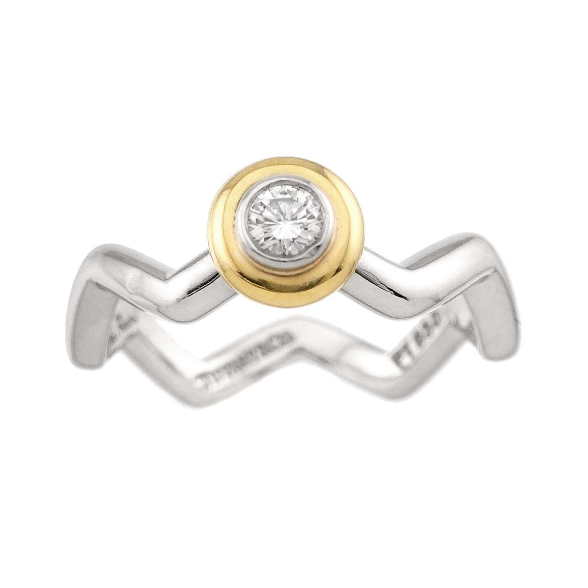 Zigzag Diamond Ring 18K YG Yellow Gold 750 Pt Size4.5(US)