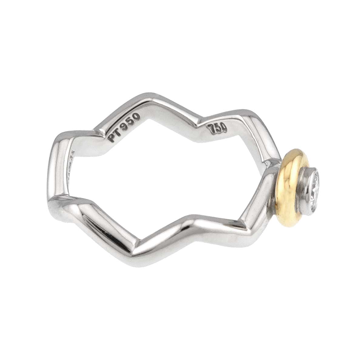 Zigzag Diamond Ring 18K YG Yellow Gold 750 Pt Size4.5(US)