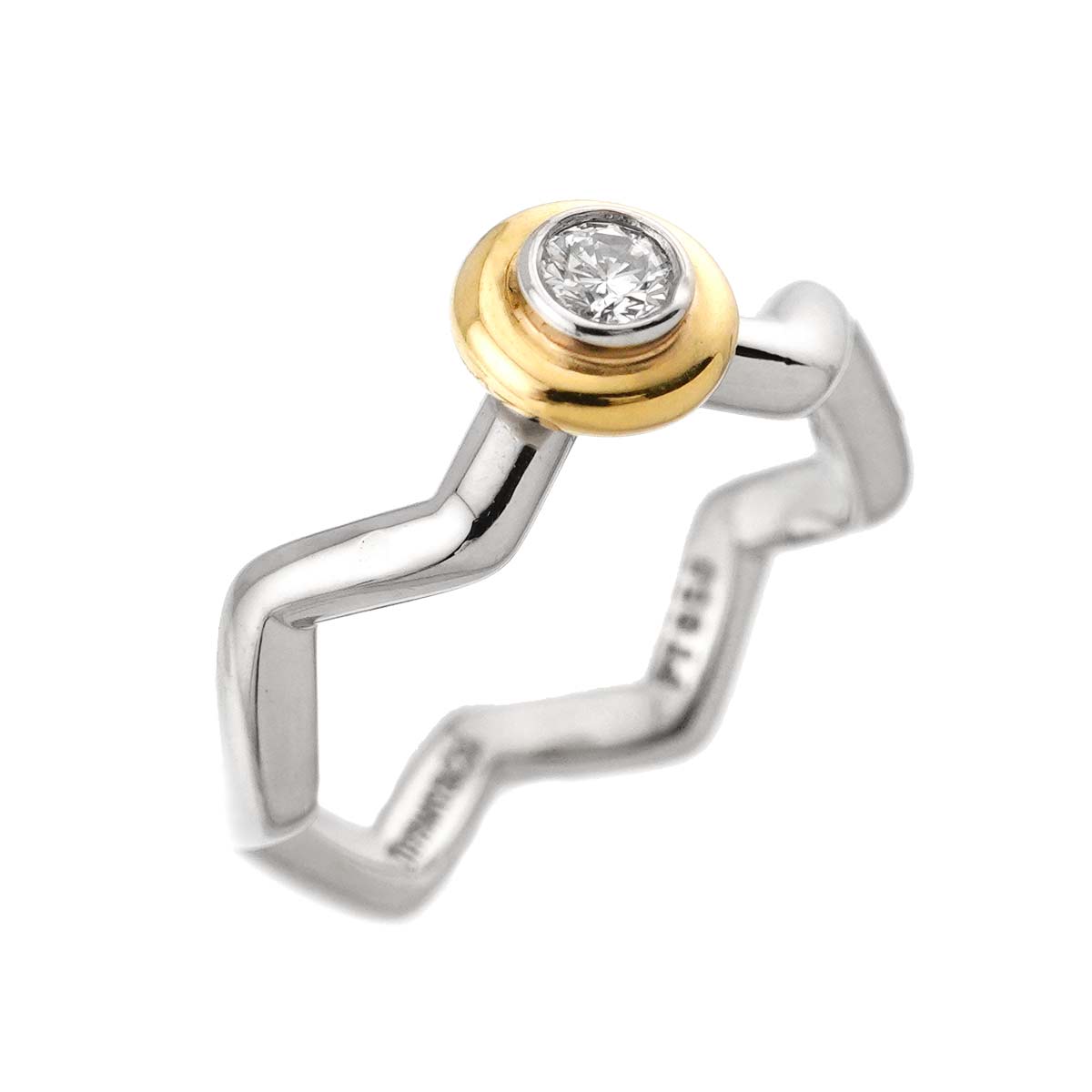 Zigzag Diamond Ring 18K YG Yellow Gold 750 Pt Size4.5(US)