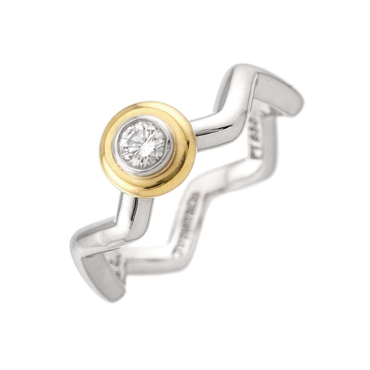 Zigzag Diamond Ring 18K YG Yellow Gold 750 Pt Size4.5(US)