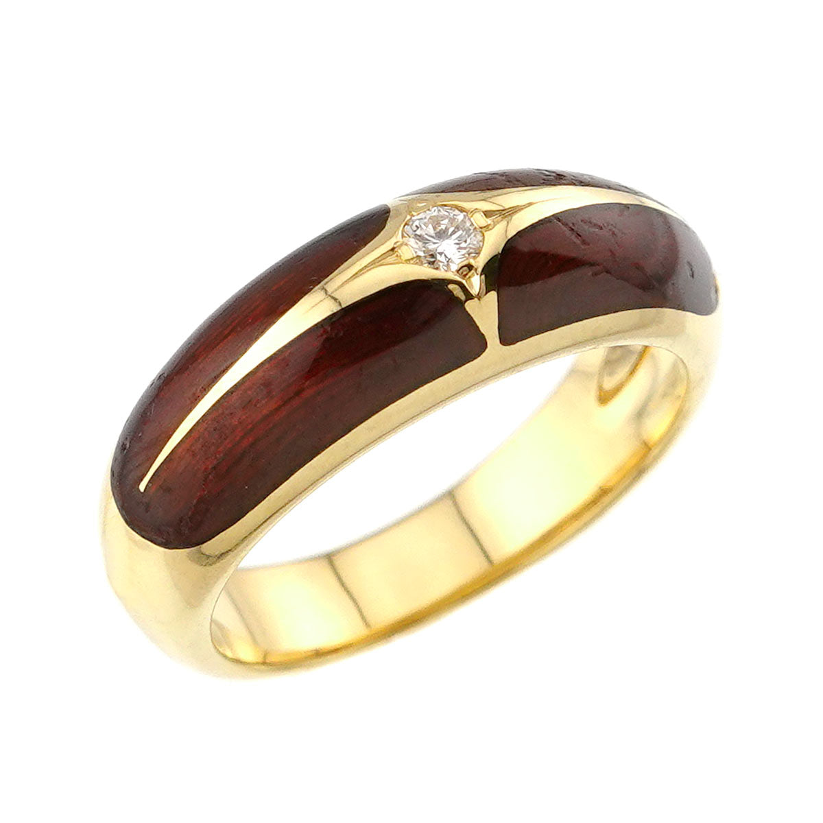 Enamel Diamond 0.05ct Ring 18K YG 750 Size7.5(US)