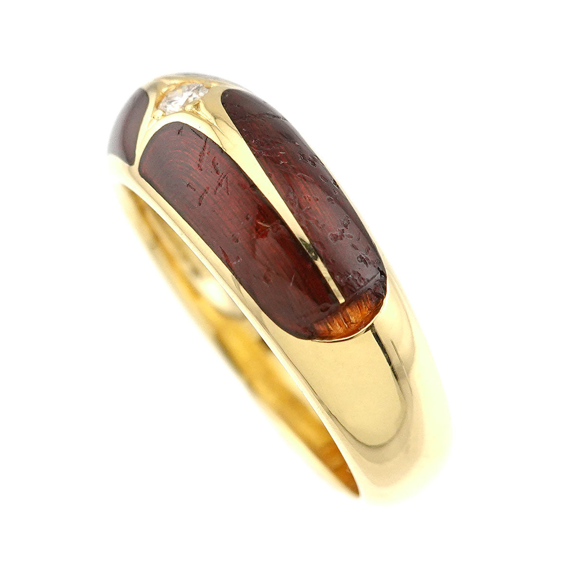 Enamel Diamond 0.05ct Ring 18K YG 750 Size7.5(US)