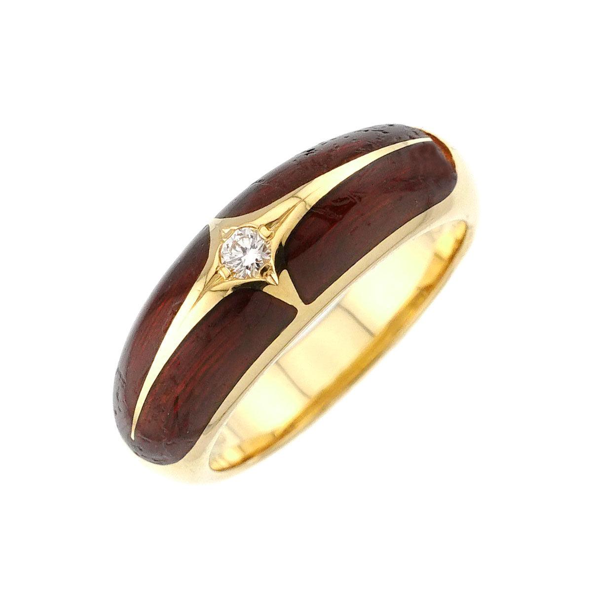 Enamel Diamond 0.05ct Ring 18K YG 750 Size7.5(US)
