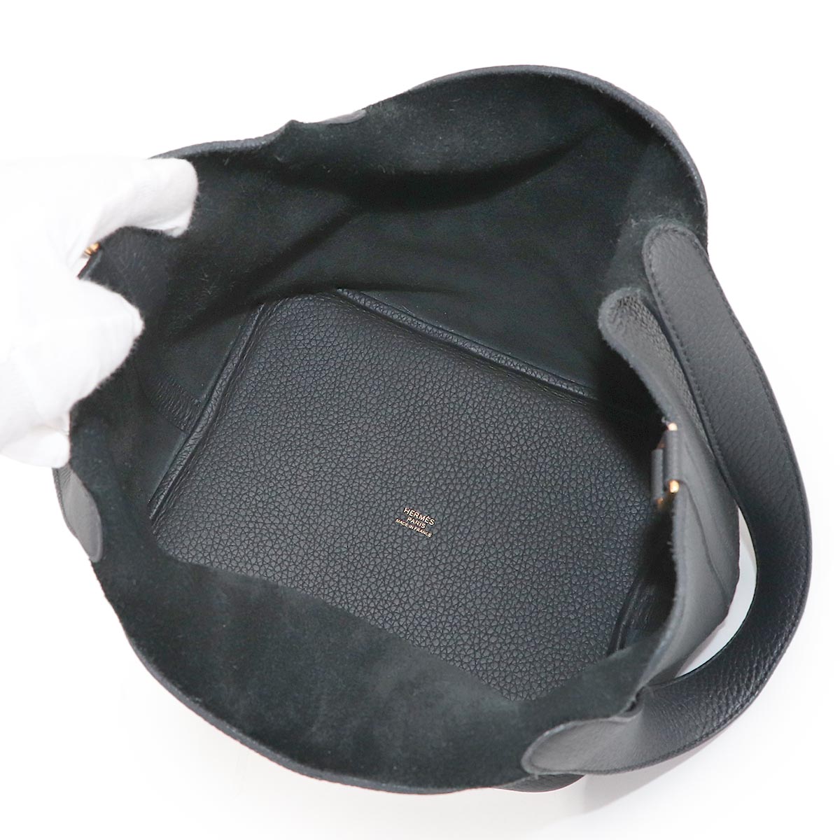 Picotin Lock MM Hand Bag Taurillon Clemence Black Purse