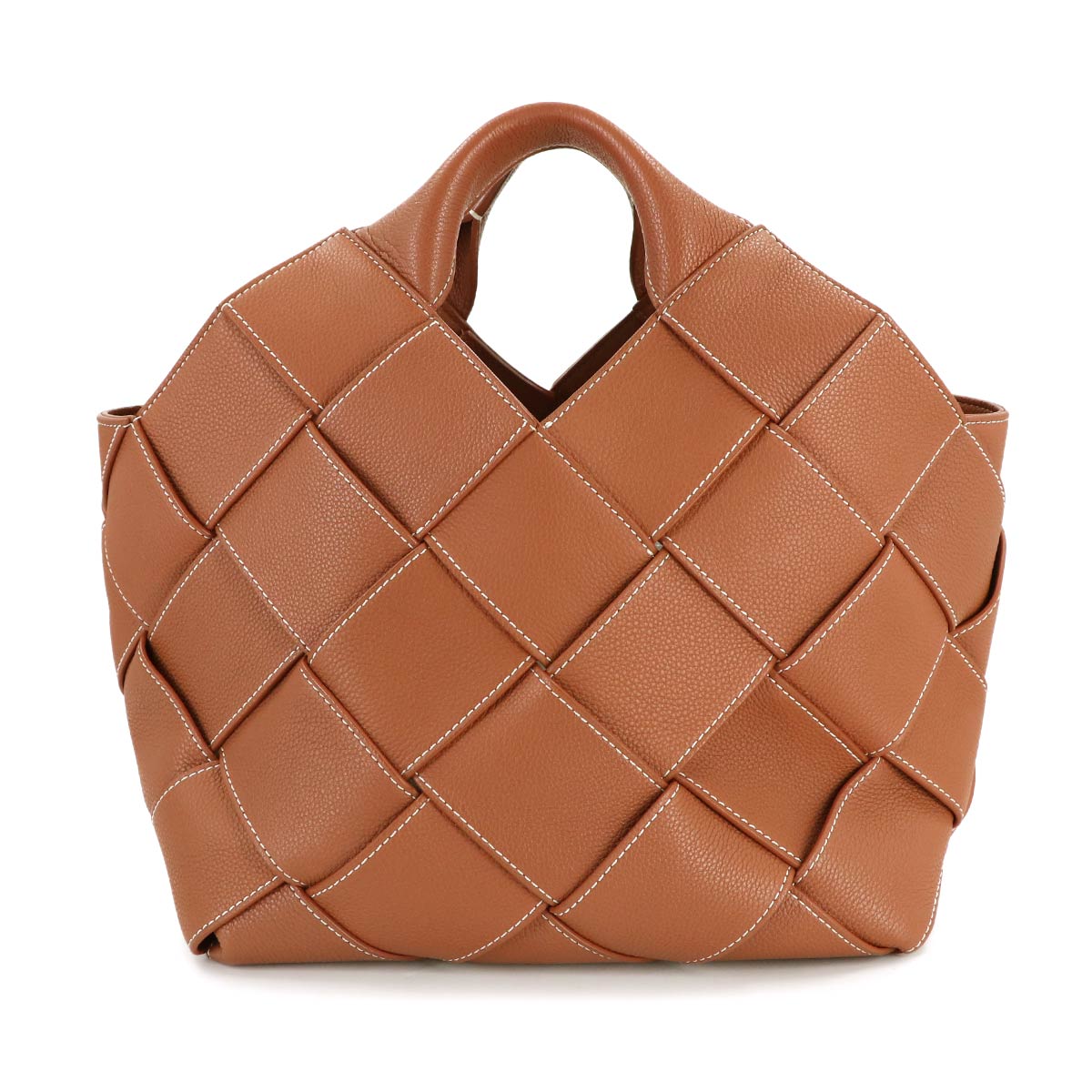 Woven Basket Hand Shoulder Bag Leather Brown Purse Anagram