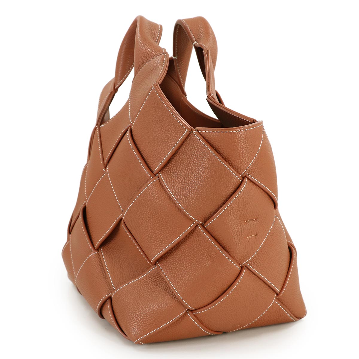 Woven Basket Hand Shoulder Bag Leather Brown Purse Anagram