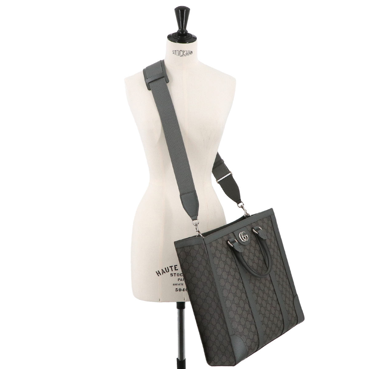 Ophidia Medium Tote Shoulder Bag GG Supreme Leather Gray 731793