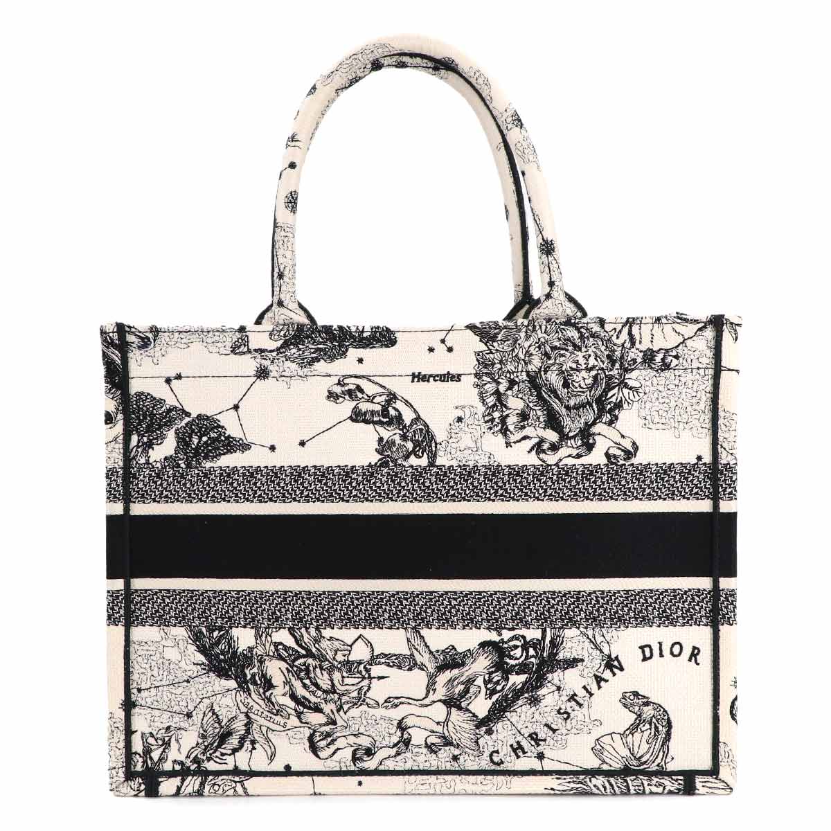 Zodiac Book Tote Bag Medium Canvas White Black M1296ZRHZ