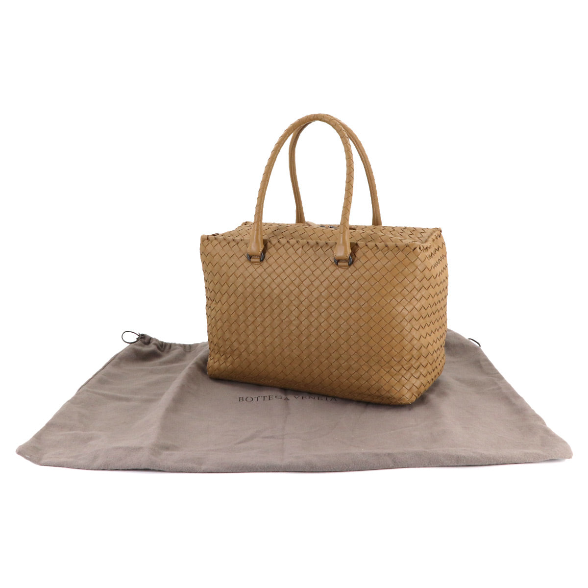 Intrecciato Tote Bag Leather Light Brown Purse