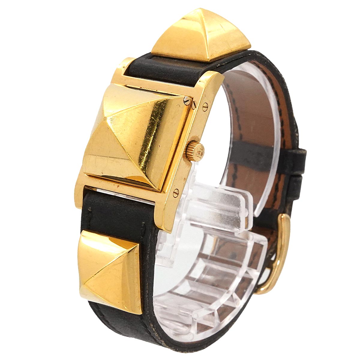 Medor Vintage pyramid Gold studs Quartz White Dial Ladies