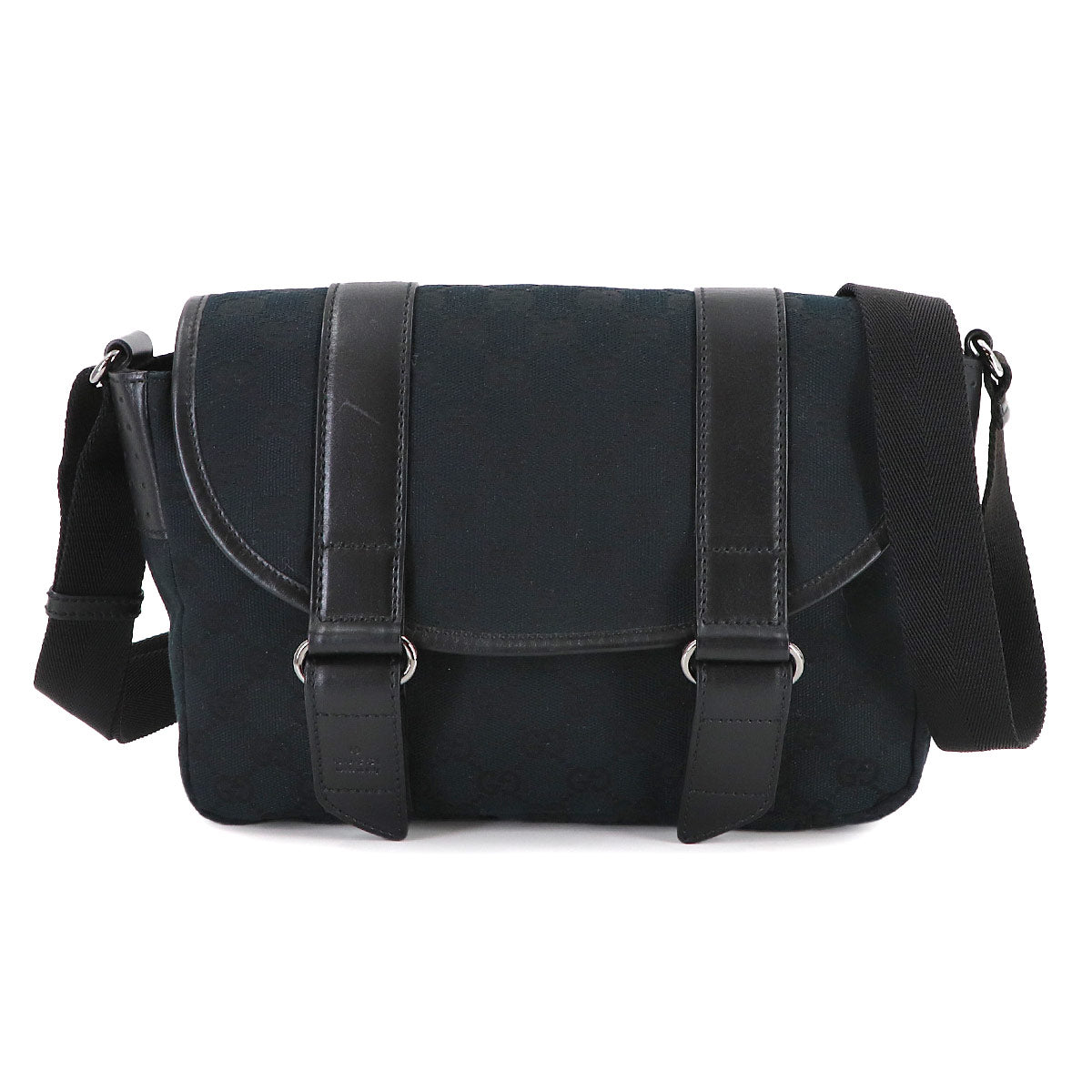 Messenger Shoulder Bag GG Canvas Leather Black 145858 Purse