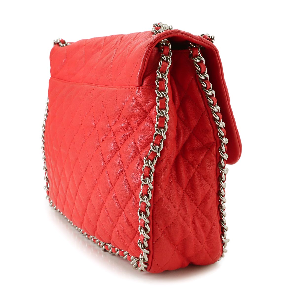 Matelasse Chain Around Shoulder Bag Leather Red Purse