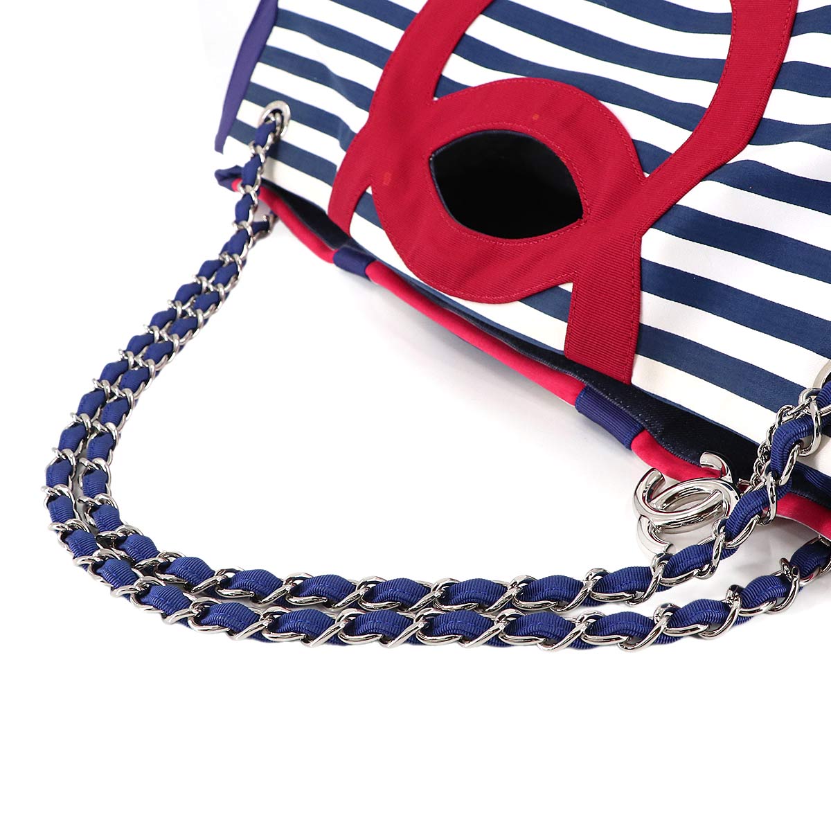 Cruise Chain Tote Bag Canvas Navy Red White A47944 Purse