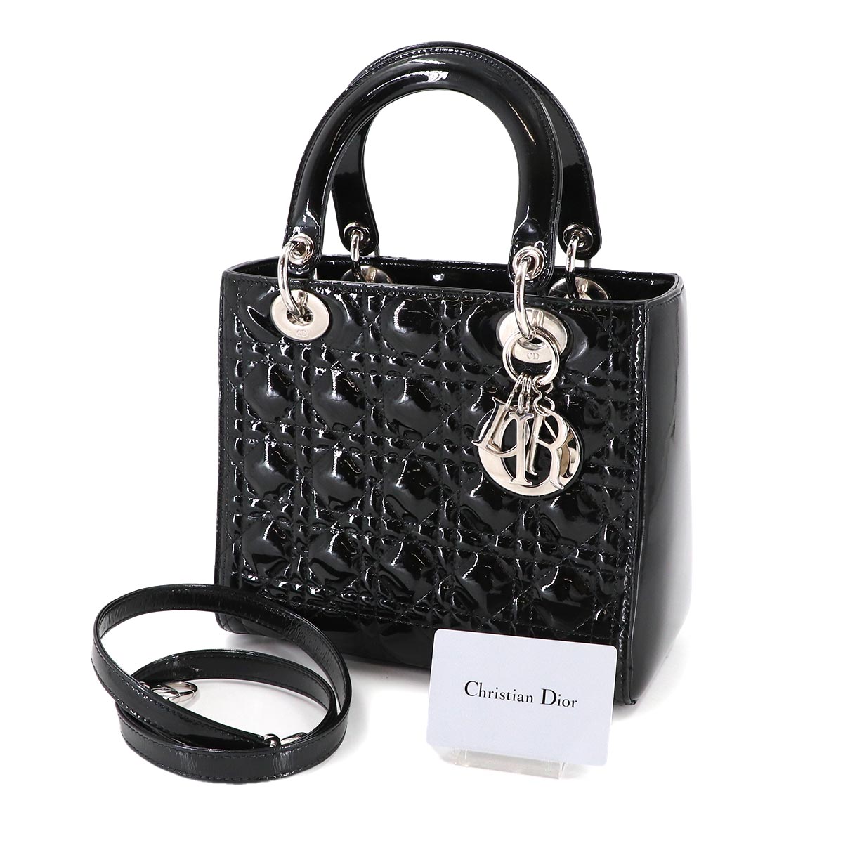 Lady Dior Medium Hand Shoulder Bag Enamel Black