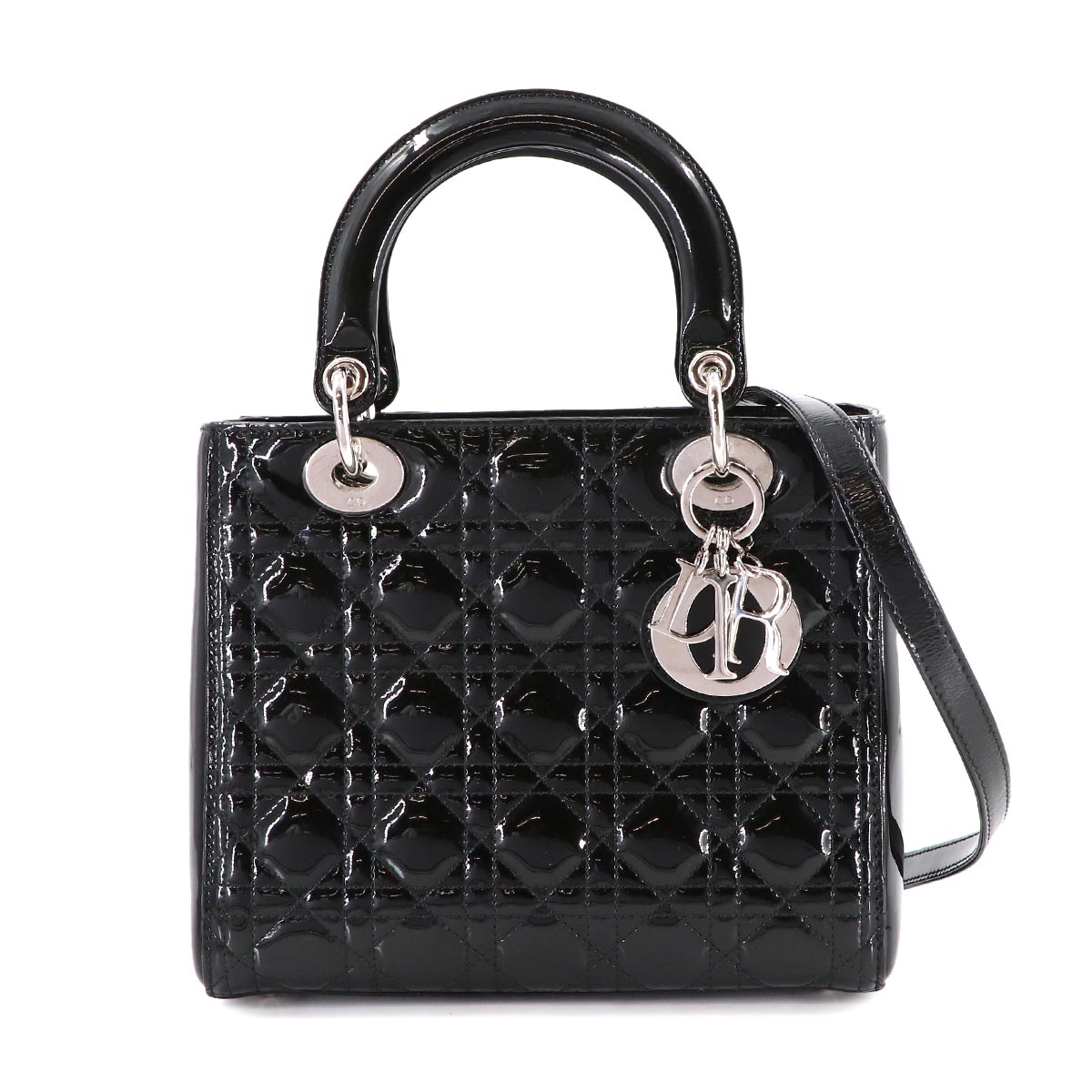 Lady Dior Medium Hand Shoulder Bag Enamel Black