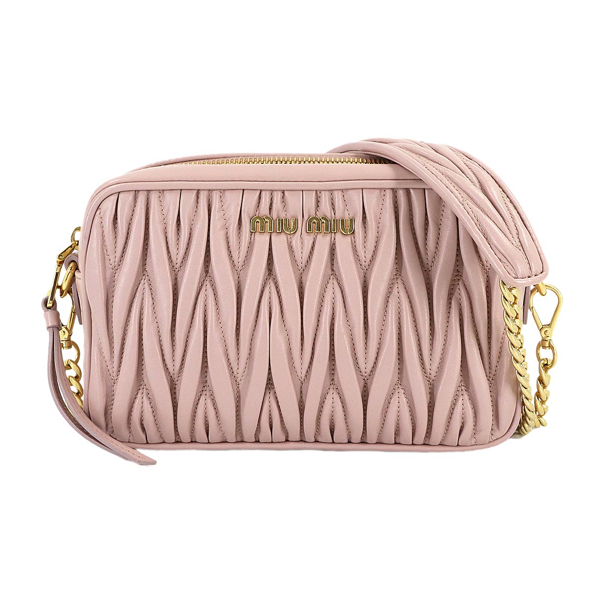 Matelasse Chain Shoulder Bag Leather Pink Purse