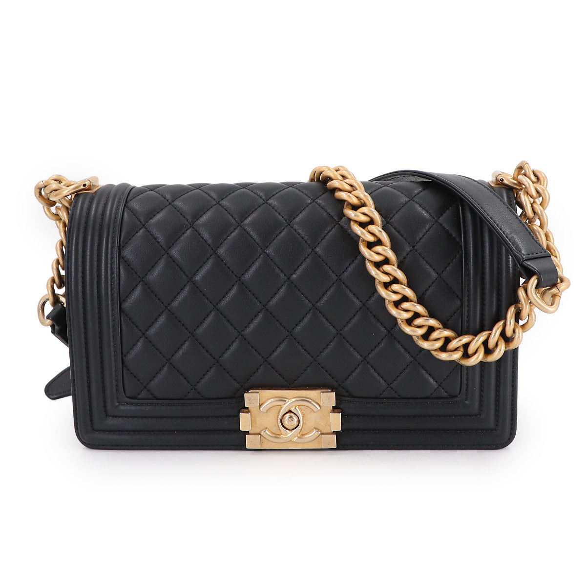 BOY CHANEL Chain Shoulder Bag Leather Black A67086 Purse