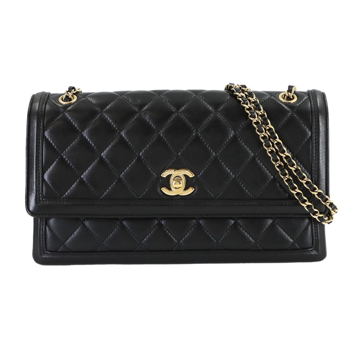 Matelasse Chain Shoulder Bag Leather Black Purse
