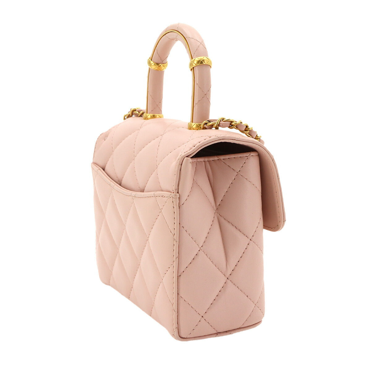 Matelasse Hand Chain Shoulder Bag Leather Pink Purse